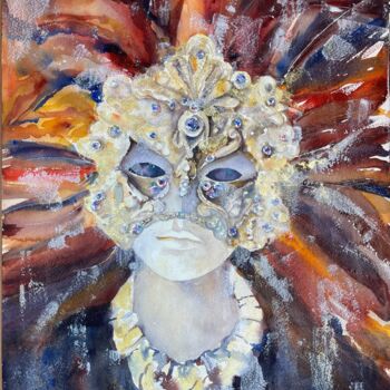 Painting titled "Maske Venice" by Katja Vollmer, Original Artwork, Watercolor