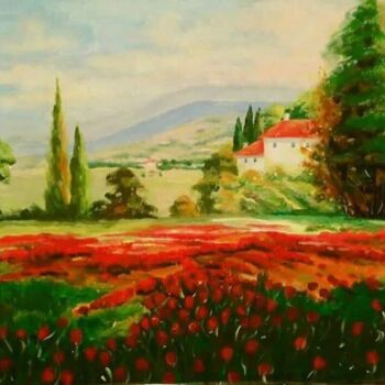 Pintura titulada ""Red flowers"" por Katrina, Obra de arte original, Acrílico Montado en Bastidor de camilla de madera