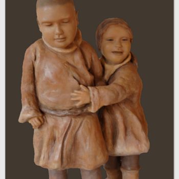Sculpture titled "enfants de Mongolie…" by Katyveline Ruiz, Original Artwork, Terra cotta