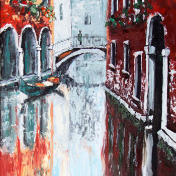 Pintura intitulada "Venise, le pont" por Michèle Kaus (Kaus), Obras de arte originais, Acrílico Montado em Armação em madeira