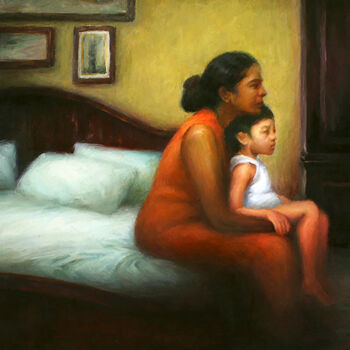 Malarstwo zatytułowany „Mama and her Son” autorstwa Kavinda Silva, Oryginalna praca, Olej