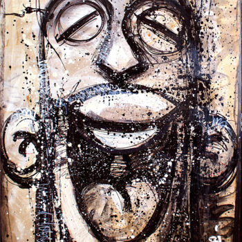 Painting titled "Happy Mask 01" by Kaza, Original Artwork, Acrylic