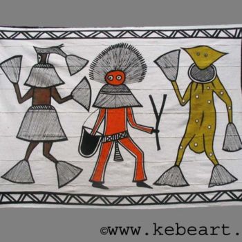 Textielkunst getiteld "Toile de Korhogo" door Kebe, Origineel Kunstwerk