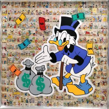 Painting titled "Picsou Dollars Bags" by Kellen, Original Artwork, Acrylic Mounted on Wood Stretcher frame