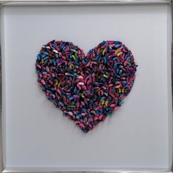 Sculpture titled "Heart Butterflies" by Kellen, Original Artwork, 3D Modeling Mounted on Wood Stretcher frame