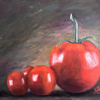 Painting titled "Tomates du jardin" by Kellerstein, Original Artwork, Acrylic Mounted on Wood Stretcher frame