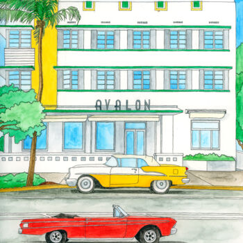 Malerei mit dem Titel "Sandra's Miami" von Kelley Hudson, Original-Kunstwerk, Aquarell