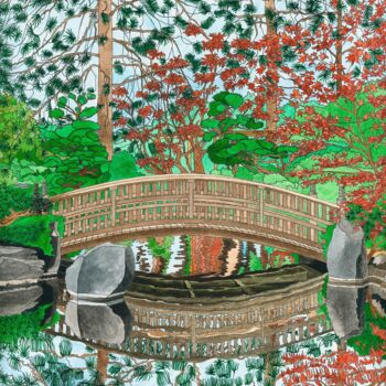 Ζωγραφική με τίτλο "A Japanese Garden" από Kelley Hudson, Αυθεντικά έργα τέχνης, Ακουαρέλα