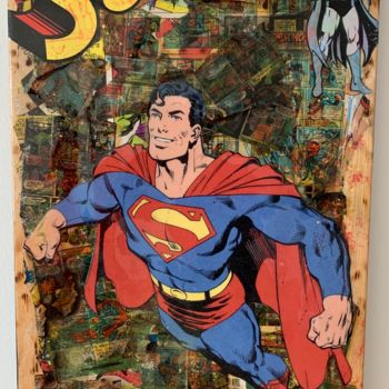 Collages intitulée "Superman WoodArt Co…" par Kellnington, Œuvre d'art originale, Collagraphie