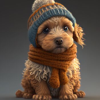 Cute Dog With Bobble Cap And A Scarf, Digital Arts by Kenny ...
