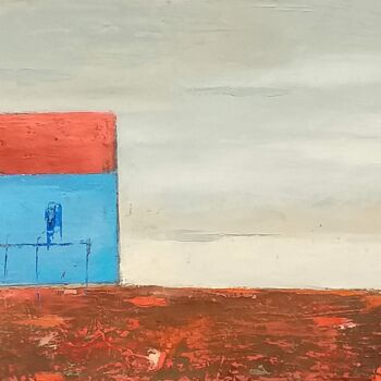 Pintura intitulada "House In The Fields" por Kestutis Jauniskis, Obras de arte originais, Óleo