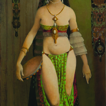 Pintura titulada "woman with tambouri…" por Ketevan Maisuradze Keti, Obra de arte original, Oleo