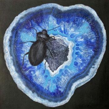 Painting titled "A beetle on a geode" by Ketrin Trinity, Original Artwork, Oil