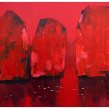 Painting titled "Red in Halong Bay N…" by Khanh The Bui, Original Artwork, Acrylic