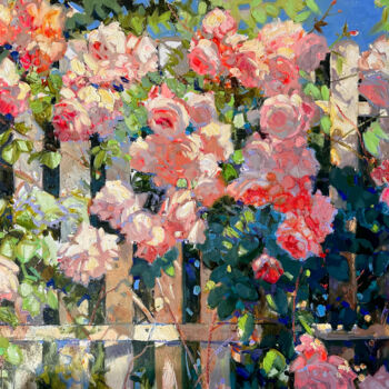 Painting titled "Rose Garden" by Khanlar Asadullayev, Original Artwork, Oil