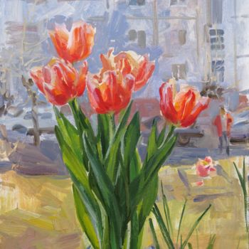 Painting titled "The spring comes ag…" by Valeriy Kharchenko, Original Artwork, Oil