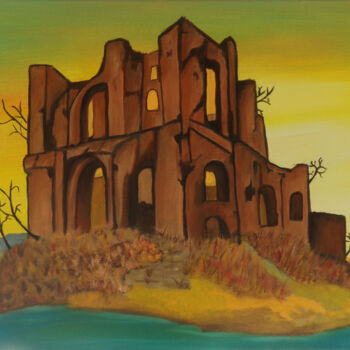 Painting titled "ruins" by Khrestos Papanastasiou, Original Artwork, Acrylic Mounted on Wood Stretcher frame