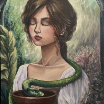 Painting titled "Green garden" by Zoia Khristenko, Original Artwork, Oil