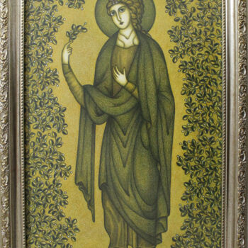 Disegno intitolato "Angel with a green…" da Kira Alekseeva, Opera d'arte originale, Matite colorate