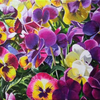 Painting titled "Pansies" by Kirill Shevchenko, Original Artwork, Acrylic Mounted on Wood Stretcher frame