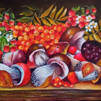 Painting titled "Still life with mus…" by Kirill Shevchenko, Original Artwork, Acrylic Mounted on Wood Stretcher frame