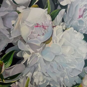 Malarstwo zatytułowany „White peonies close…” autorstwa Kirill Shevchenko, Oryginalna praca, Akryl