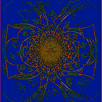 Digitale Kunst mit dem Titel "Mandalize Blue" von Kirlian, Original-Kunstwerk, Digitale Malerei