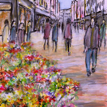 Рисунок под названием "Flower Market Graft…" - Kirstin Mccoy, Подлинное произведение искусства, Акрил