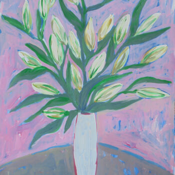 Pintura intitulada "White Lilies" por Kirsty Wain, Obras de arte originais, Acrílico