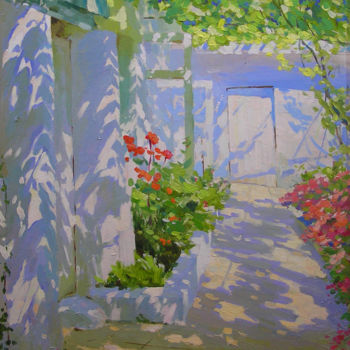 Painting titled "Tamara's Yard" by Helen Kishkurno, Original Artwork, Oil