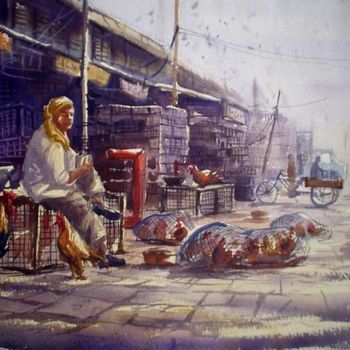 Pintura intitulada "Market21" por Kishore Singh, Obras de arte originais