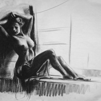 Painting titled "Crayons_Nude_Pose14" by Kishore Singh, Original Artwork