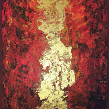 Картина под названием "GoldenRed No.2312" - Klc, Подлинное произведение искусства, Акрил Установлен на Деревянная рама для н…