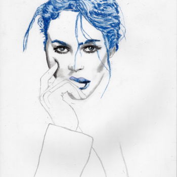 Zeichnungen mit dem Titel "Les cheveux bleus." von Patrick Koenig, Original-Kunstwerk, Kreide