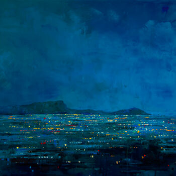 Painting titled "The Dark Blue Symph…" by Zhanna Kondratenko, Original Artwork, Oil Mounted on Wood Stretcher frame