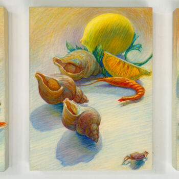 绘画 标题为“Citrons & Coquillag…” 由Konoko, 原创艺术品, 油 安装在木板上