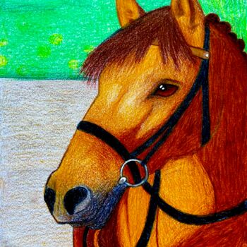 Dessin intitulée "Kentucky The Horse 🐎" par Evangelina, Œuvre d'art originale, Crayon