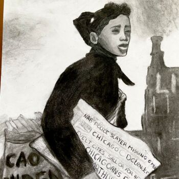 Desenho intitulada "The Chicago Newspap…" por Evangelina, Obras de arte originais, Carvão