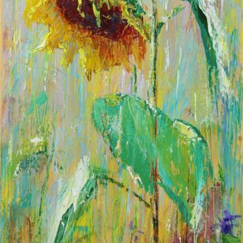 Картина под названием "Sunflower in the ra…" - Konstantinos Efimidis, Подлинное произведение искусства, Масло