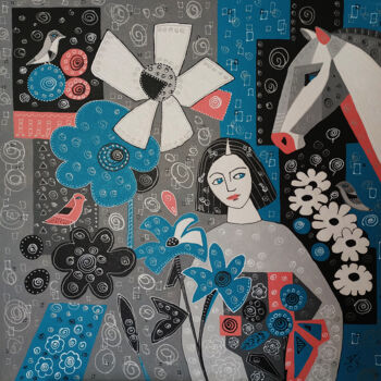 Peinture intitulée "Настроение. Голубое" par Svetlana Konstantinova, Œuvre d'art originale, Acrylique