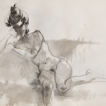 Drawing titled "Nude Woman posing o…" by Mihail Ivanov, Original Artwork, Ink