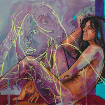 Ζωγραφική με τίτλο "Naked Dream" από Kos Cos, Αυθεντικά έργα τέχνης, Λάδι Τοποθετήθηκε στο Ξύλινο φορείο σκελετό