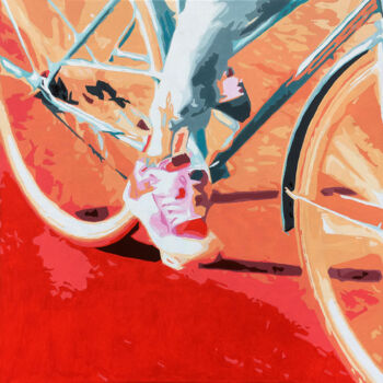 Schilderij getiteld "Bike" door Kosta Morr, Origineel Kunstwerk, Acryl Gemonteerd op Frame voor houten brancard