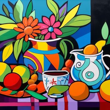 Malerei mit dem Titel "Vibrant still life" von Kosta Morr, Original-Kunstwerk, Acryl Auf Keilrahmen aus Holz montiert