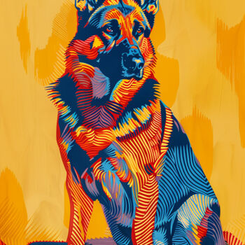 Painting titled "German Shepherd" by Kosta Morr, Original Artwork, Acrylic Mounted on Wood Stretcher frame