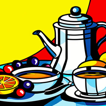 Картина под названием "Still life with tea" - Kosta Morr, Подлинное произведение искусства, Акрил