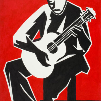 Schilderij getiteld "Guitarist" door Kosta Morr, Origineel Kunstwerk, Acryl