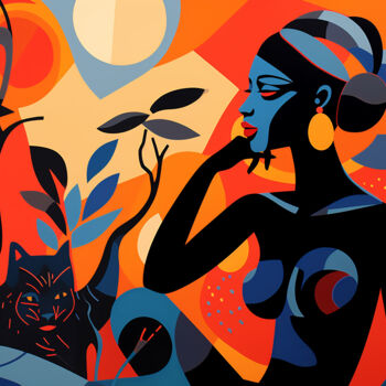 African woman and panther