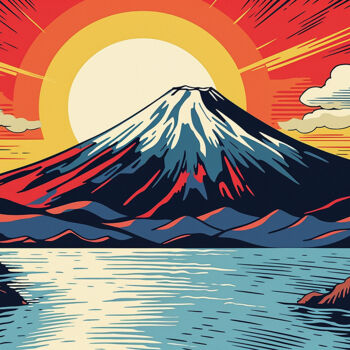 Peinture intitulée "Sunset over Fuji" par Kosta Morr, Œuvre d'art originale, Acrylique Monté sur Châssis en bois