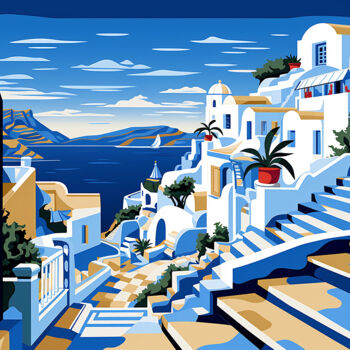 Peinture intitulée "Greek Island 3" par Kosta Morr, Œuvre d'art originale, Acrylique Monté sur Châssis en bois